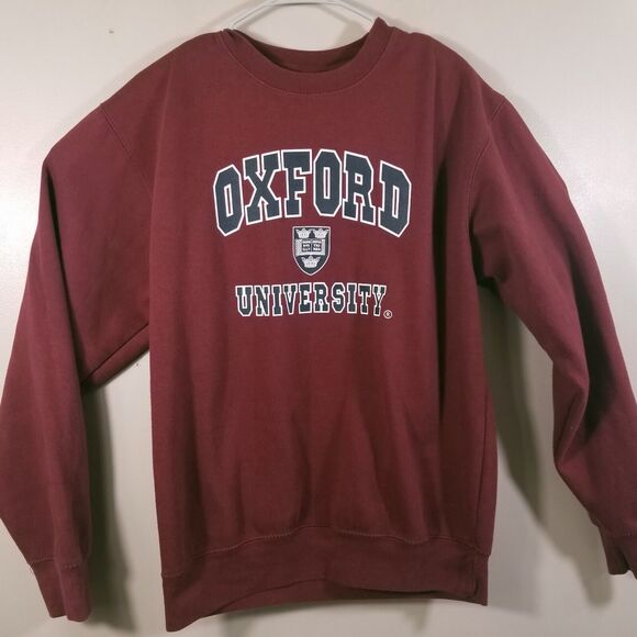 Oxford University Sweatshirt Mens Large Maroon Red UK College Logo Crewneck - Picture 1 of 11